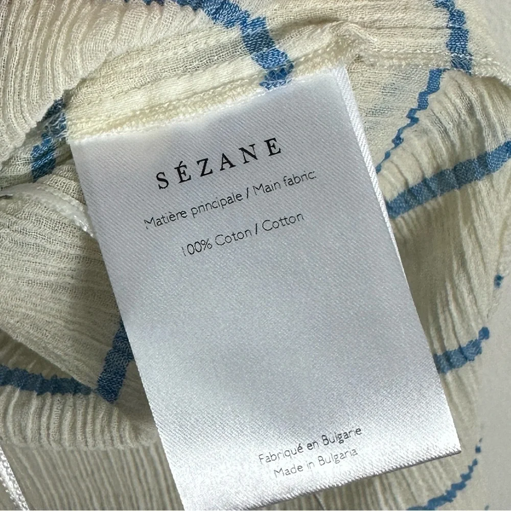 Sezane Adeline Blouse Blue Ecru One Shoulder Size 36 French / US 4 Ruffle Stripe - Picture 8 of 10